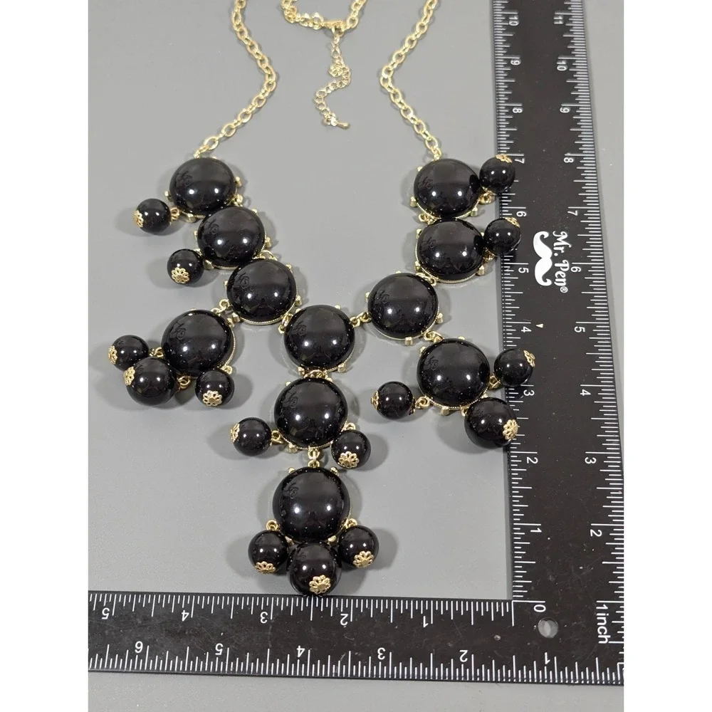 Black Bubble Statement Bib Necklace Gold Tone Bold Gothic 28